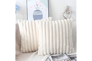 NIULAA Beige Kissenbezug 50x50 2er Set Flauschig Plüsch Deko Kissenbezüge Weich Gestreift Pelz Kissenhülle Dekokissen Sofakissenbezug Luxus Sofakissen Zierkissenbezüge Wohnzimmer Sofa