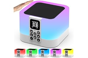 AUYLE Altavoz Bluetooth con Luz Nocturna y Despertador Digital,Maquina Ruido Blanco Bebe & Adultos,Lamparas de Mesita de Noche con Control Táctil, Originales para Mujer y Hombre en Navidad