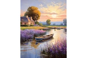 CICISTORY Dipingere Con i Numeri Bambini e Adulti, Painting by Numbers Kit, Colorare Con i Numeri Con Pennelli e Colori Acrilici,Senza Cornice 40X50 cm Lavanda Argine del Fiume