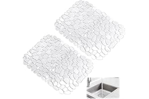JINSION 2 Stück Spülbeckeneinlage 30x40 cm, Kieselsteine Spülbeckenmatte, Spülmatte für Spülbecken, PVC Spülbecken Schutzmatte, Waschbecken Matte für Geschirr, Glaswaren, Gemüse (Transparent)