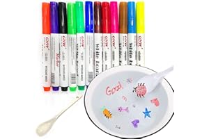 CQQNIU Wasserpinsel mit 12 Farben, schwimmender Markerstift im Wasser zum Malen, trocken abwischbarer Graffiti-Mehrzweck-Wassermalstift, Lernspielzeug (1 Löffel gratis)
