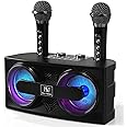 EASJOY Karaoke Machine, Portable Speaker System with 2 Wireless Microphones Karaoke Full Bluetooth 20W Portable Karaoke Speaker Home Party Meeting Wedding Church