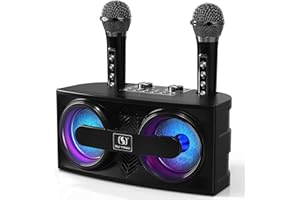 EASJOY Karaoke con microfono bambini e adulti, cassa con microfono, karaoke professionale completo portatile cassa karaoke con 2 microfoni per feste, attività, supporto Bluetooth, AUX, scheda USB/TF