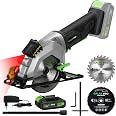 GALAX PRO Mini Scie Circulaire Sans Fil 20V - 3400 Tr/min, Guide Laser, Profondeur 42,8 Mm (90°) - 2 Lames + Batterie 1.3Ah - Pour Bois, Métal, Plastique