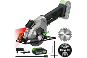 GALAX PRO Sega Circolare，20V 40W Sega Circolare a Batteria,Velocità 3400 giri/min,Angolo di Taglio: 42.8 mm (90°), 28 mm (45°),Manopola di Sicurezza, Guida Laser, Lame 115 mm, Adatto per legno,PVC