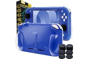 Orzly Coque pour Nintendo Switch Lite – Comfort Grip Case, Coque de Protection pour l'arrière de la Console Switch Lite avec poignées rembourrées & Support intégrées & Thumbgrips Inclus - Transparent