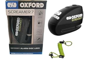 OXFORD SECURITY MOTORBIKE OXFORD SCREAMER 7 ALARM DISC LOCK BLACK LK289 Motorcycle Scooter Safety AntiTheft 7mm Security 100dB Loud Alarm Disk Lock With DLR Cable