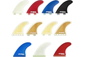 AQUBONA, Pinne per tavola da Surf, in Fibra di Vetro, Doppie linguette Singole linguette, elica (3 Pinne) G5 Medio Futuro Pinna per Surf con Aletta Portachiavi Borsa per Viti
