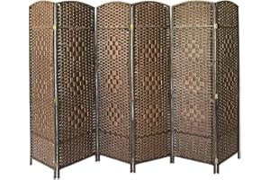 Panana Folding Splitter Screen Hand Made Wicker Room Divider Protective Screens,Various Size&Color (Brown, 6 Panel)
