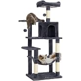 Feandrea Cat Tree, Height 138 cm, Multi-Level, 4 Scratching Posts | Cat Tower, 2 Platforms, 1 Cave, 1 Hammock, 2 Pompoms, Plu