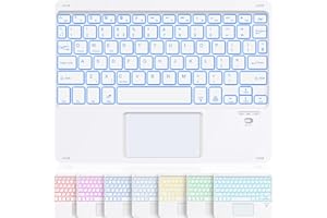 SOPPY Portable Bluetooth Keyboard and Mouse with Backlight, Rechargeable Mini Keyboard, Wireless Keyboards for iPad/Tablets/iOS/Android/Windows, UK Layout (White)