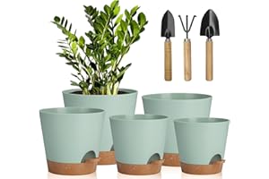 IDEALIFE Macetas para Flores Juego de 5, 17.8/16.5/15.2/13.9/12.7cm macetas de Auto-riego, Maceteros Decorativos Interior con Agujeros de Drenaje, Macetas De con Forma De Flor para Interior para DecoracióN