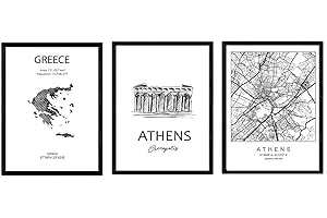 NACNIC Pack d'affiches et pays monuments. Athènes carte de la ville, carte monument Grèce Acropole. format A4