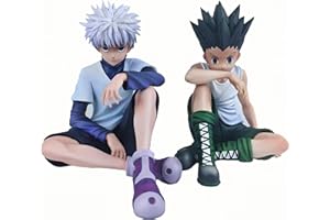 YLEAFUN Killua Zoldyck et Gon Freecss Lot de 2 figurines d'anime assis Statue Présentoir Décoration de bureau Objets de collection, 12 cm