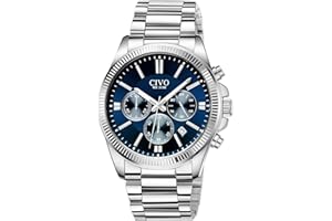 CIVO Mens Watches Stainless Steel Silver Chronograph Quartz Wrist Watch Stylish - Waterproof Date Watches for Men