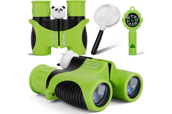 Jumelles pour Enfants 8x21 Haute résolution avec loupe et Boussole sifflet, Jumelles pour Enfants de 3 à 12 Ans, garçons et Filles en Plein air, Voyage, Exploration de la Nature (Vert)