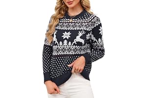 Quatrefox Weihnachten Pullover Damen Strickpullover Winter Warm Weihnachtspullover Rundhals Herbst Winterpullover Langarm Casual Lockerer Grobstrickpullover Elegant Strickwaren Oberteile