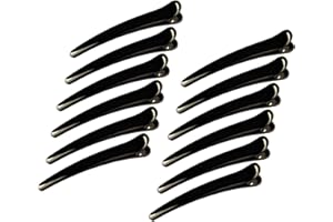 FLZONE 12 Pezzi Fermagli Clip Denti Coccodrillo Fermacapelli,Clip di Sezionamento con Fori,Accessori Parrucchiere Fermagli per Capelli Antiscivolo per Donne, Ragazze e Parrucchie-Nero(12cm)