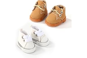 Lyreh 2 Pairs Mini Doll Shoes, PU Boots White Canvas Shoes Mini Sneakers for Plush Doll Clothes Set Cute Toy Outfit Accessories