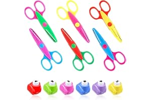 RUNEAY 6 Stück Kinderschere ab 2 Jahre mit 6 Stanzer Kinder, Bastelschere Kinder 2 Jahre mit 6 Motivstanzer, Kinder Sicherheitsschere Set enthält Zickzackschere kinder, Wellenschere kinder, Papierstanzer
