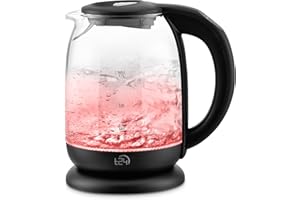 ‎T24 T24 Wasserkocher Glas 1,7 L, Wasserkocher mit Temperatureinstellung 60, 70, 80, 90, 100 °C, Wasserkocher 2.200W, Wasserkocher Schwarz mit LED Beleuchtung
