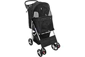 EASIPET Foldable Pet Stroller with Weather Protection and Swivel Wheels 15 kg Carrying Capacity - Black
