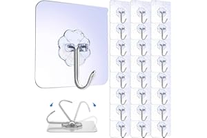 NINEACCY Self Adhesive Hooks, 30 Pack Wall Hooks Heavy Duty Waterproof and Oilproof Traceless Sticky Hook 15kg (Max), Transparent Seamless Hooks for Kitchen, Clothes, Office, Closet, Bathroom, Ceiling, Hanger