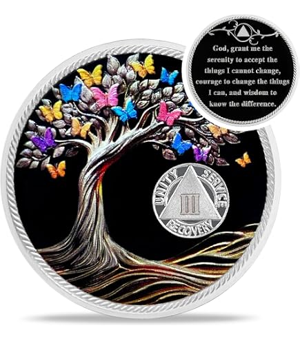 11 Year AA Sobriety Medallion - Elegant Marble Tahiti Teal Blue & Pink With Gold Plating - View #7