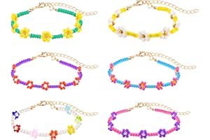 KINBOM 6 Pulsera de Flores, Elástico Pulseras de Cuentas de Colores Pulsera Bohemia Pulseras de Tobillo para Mujeres y Niñas Escena Idílica Fiesta de Verano en la Playa