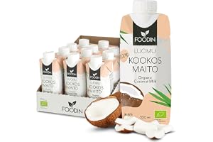 FOODIN Ekologisk Kokosmjölk 330 ml (12-pack) – Krämig Kokosmjölk 17% Fett – Vegansk, Glutenfri – Perfekt för Curry, Soppor, Smoothies och Desserter