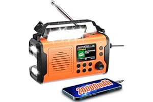 WHOLEDE 20000mAh Kurbelradio mit Handyladefunktion Solar DAB/DAB+/UKW Radio,3 Lademethoden 11 in 1 Bluetooth 5.3 Tragbares Notfallradio mit Powerbank,SOS,Taschenlampe,Kompass,TF Karte,Leselampe