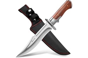 Plys Cuchillo Supervivencia Bushcraft Cuchillos Caza: 17cm Cuchillos de Monte con Funda Mango de Madera