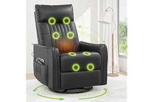 sisolos Recliner Armchairs 3-In-1 Recliner sofa with Massage & Heat, 360° Swivel Rocking Chair with Padded Cushion, Armchair for Living Room with Adjustable Leg Rest and Reclining Functions
