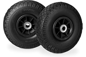 Relaxdays 2 ruedas de carretilla de mano, neumáticos de goma maciza a prueba de pinchazos, 3,00-4 pulgadas, eje de 20 mm, hasta 80 kg, 260 x 85 mm, negro