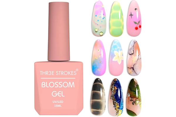 THR3E STROKES Nail Blooming Gel 15ml Clear Uv Led Blossom Gel Polish for Spreading Effect Marble Natural Stone Watercolor Floral Print Soak off Nail Gel Diy Nail Art Design Gift for Women
