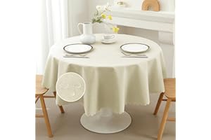 Vorvowry Mantel Antimanchas Rectangular Redonda con Efecto Lino Mantel Impermeable Hule Mesa Manteles para Fiesta Cocina Comedor Redonda 140cm Beige