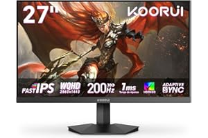 KOORUI G2721P Ecran PC Gamer 27 Pouces - 200Hz IPS QHD 1440P Ecran Gaming, 1ms HDR400 Adaptive Sync, Compatible VESA 75x75mm, HDMI 2.0/DP1.4