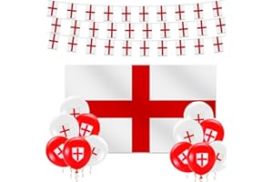 AFYHH England St Georges Flag Bunting Decorations Balloons for St. George's Day Decoration Womens Euro Football Decorations Large St George's Cross Flags Garden Street Bar Party Decoration