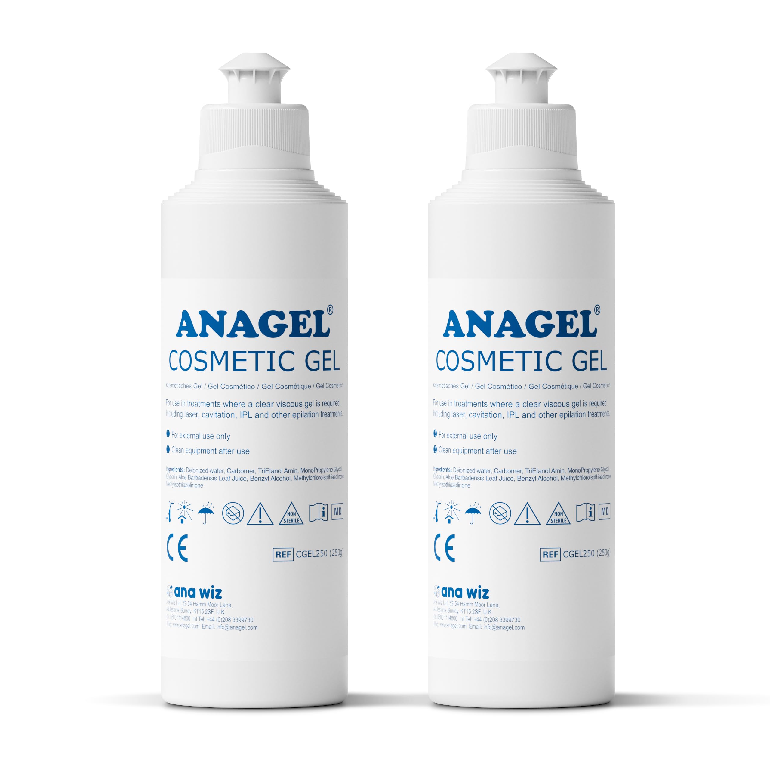 Anagel Cosmétique Gel, optimiza la depilación láser y el pulso de luz IPL - 250ml x2