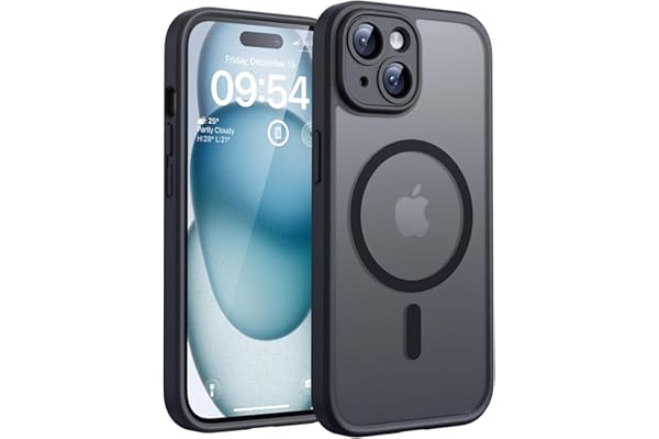 TOCOL Coque Magnétique pour iPhone 15 6,1 Pouces, Compatible avec MagSafe, Protection de l'objectif améliorée, Coque Mat Translucide Fine Antichoc, Noir
