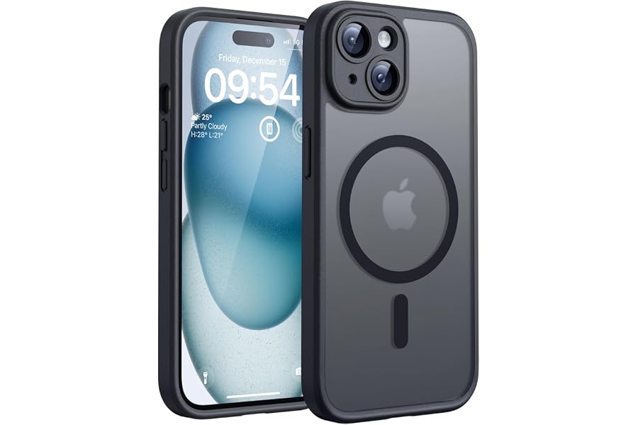 TOCOL Coque Magnétique pour iPhone 15 6,1 Pouces, Compatible avec MagSafe, Protection de l'objectif améliorée, Coque Mat Tran