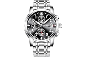 RORIOS Zegarki Męski Analogowy Kwarcowy Chronograf Data Stal nierdzewna Wodoodporny Zespół Wielofunkcyjny