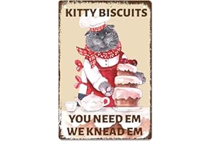 CREATCABIN Plaque en Métal avec Chat Kitty Biscuits We Knead Em You Need Funny Sign Vintage Retro Poster Bathroom Quote Vintage Sign for Farm Farmhouse Home Kitchen Cafe Wall Decor 8 x 12 inch