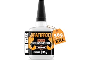 ARKA Sekundenkleber für Holz extra stark - 50g FLÜSSIGER Superkleber für Basteln, Holzverbindungen & Reparaturen - wasserfest & hitzebeständig - KRAFTPROTZ Holzkleber mit Anti-Austrocknungs-Spitze