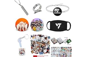 ZHENGGE Kpop SEVENTEEN Regalos Set, SEVENTEEN Photocard, Pegatinas, Pulsera, Escudo de la cara, Anillos, Collar Colgante, Botón Pin, Phone Ring Holder, Llavero