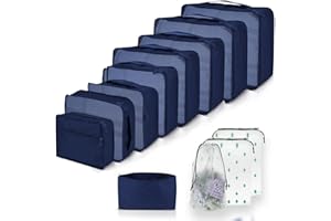 QiYiCAT Organisateur Valise, Lot de 12 Organisateurs de Valise pour Voyage, Rangement Valises pour la Famille，Étanche Organisateur de Voyage, Pour Sous-vêtement、Cosmétique、Chaussure (12 bleu foncé)