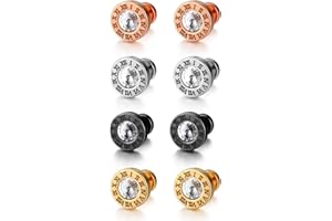 Flongo Boucles d’Oreilles Acier Inoxydable pour Femme Homme Clous d’Oreilles Piercings Chiffres Romains Composé Zircon Couleur Or/Argent/Noir/Or Rose Simple Ethnique Cadeaux Anniversaire