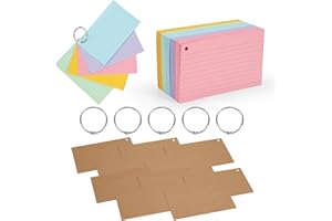 AICOIMY 250 Pcs Flash Card Colorate, 13 x 8 cm Scheda Indice con Raccoglitore ad Anelli, Schedari a Righe per Riunioni D'ufficio, Apprendimento Scolastico, Memoria, Note Adesive(5 Colori)