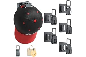 CLESOO 5 Pieces Wall Hat Hooks Hanger, Detachable Baseball Cap Storage Organizers Plastic Hat Clips For Travel On Bag Backpacks, Adhesive/Drill Mounted Cap Hanger Baseball In Doors Cabinets Black