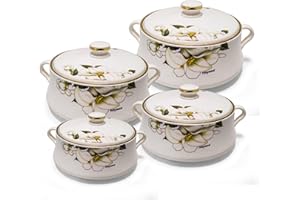 AKH HOUSEWARE AKH Insulated Casserole Dishes | Serving Dishes With Lid | Stainless Steel Inner | Keep Food Warm | Thermal Food Container | Hot Pot | (White, SET OF 4)